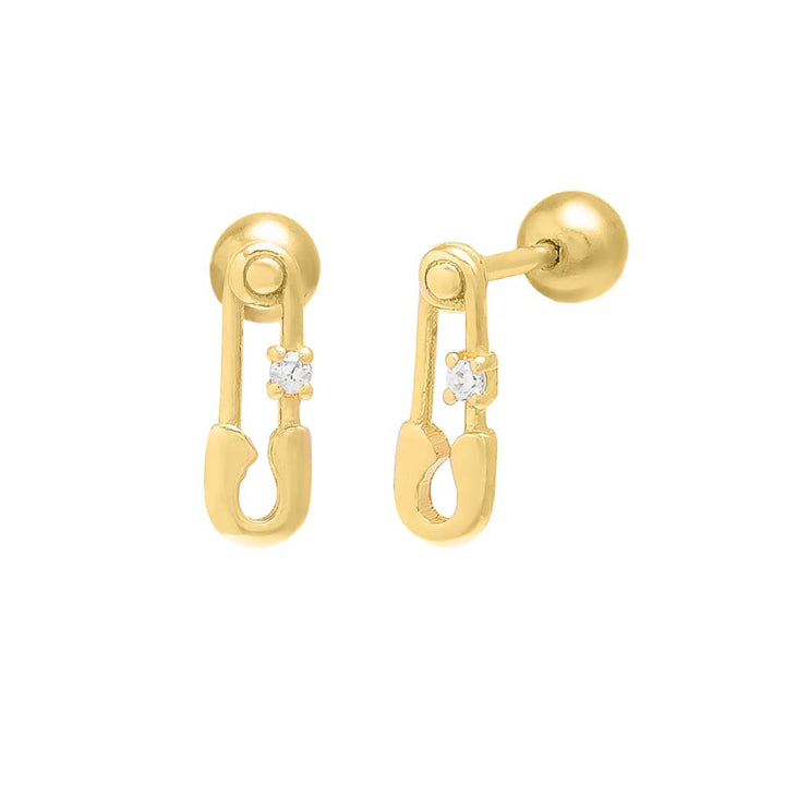 Gold Safety Pin Bezel Threaded Ball Stud Earring - Adina Eden's Jewels