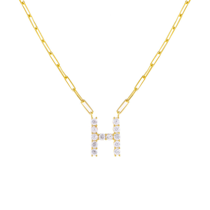 Gold / H Large CZ Uppercase Initial Link Necklace - Adina Eden's Jewels