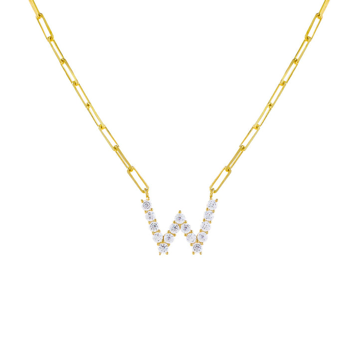 Gold / W Large CZ Uppercase Initial Link Necklace - Adina Eden's Jewels