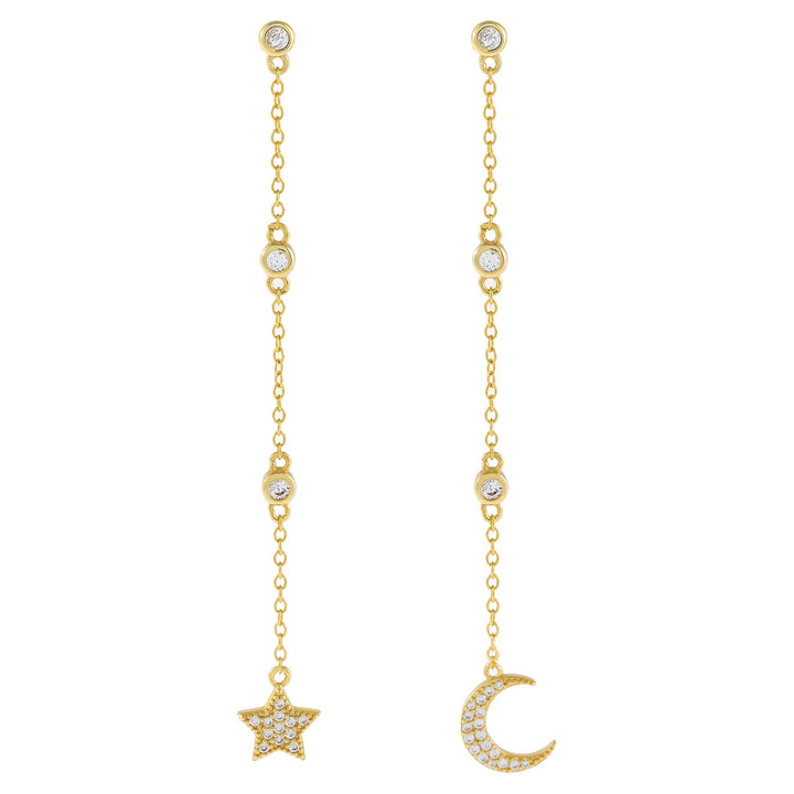 Gold CZ Celestial Chain Drop Earring - Adina Eden's Jewels