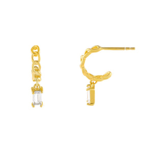 Gold CZ Baguette Cuban Hoop Earring - Adina Eden's Jewels