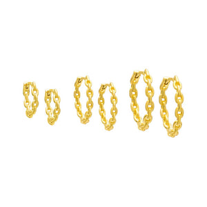 Gold Solid Chain Link Huggie Earring Combo Set - Adina Eden's Jewels