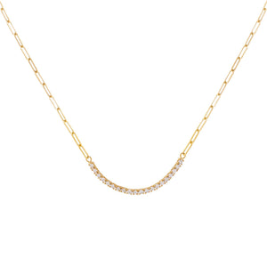 14K Gold Diamond Curved Bar Link Necklace 14K - Adina Eden's Jewels