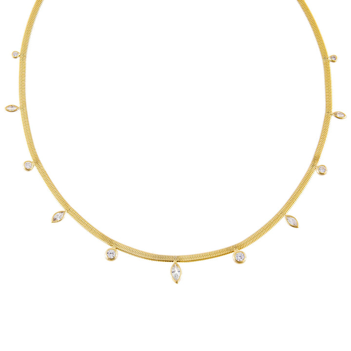 Gold CZ Multi Stone Herringbone Necklace - Adina Eden's Jewels