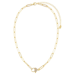  Pavé Heart Clasp Link Necklace - Adina Eden's Jewels