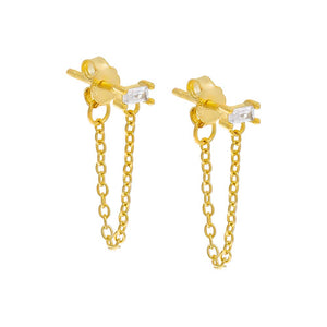 Gold / Pair Colored Solitaire CZ Front Back Chain Stud Earring - Adina Eden's Jewels