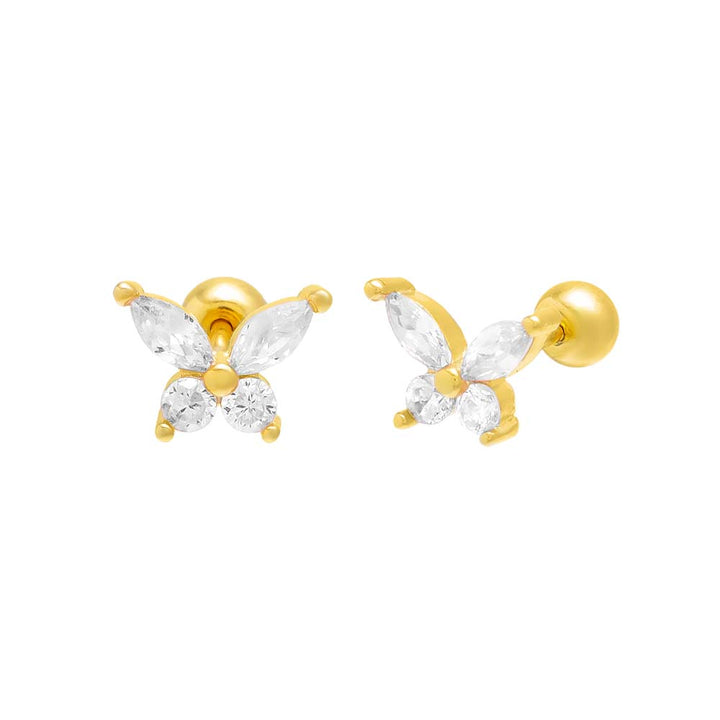 Gold Butterfly Threaded Ball Stud Earring - Adina Eden's Jewels