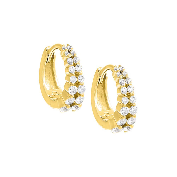 Gold Pavé Double Row Huggie Earring - Adina Eden's Jewels