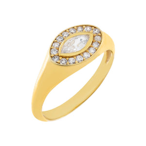 Gold / 8 CZ Oval Cut Signet Ring - Adina Eden's Jewels