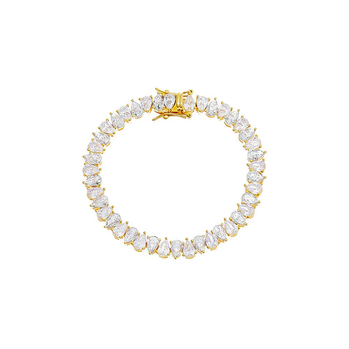 Gold Colored Wide Pear Shaped Tennis Bracelet - Adina Eden's Jewels