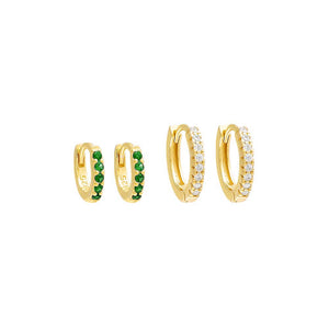 Emerald Green Colored x Classic Huggie Earring Combo Set - Adina Eden's Jewels