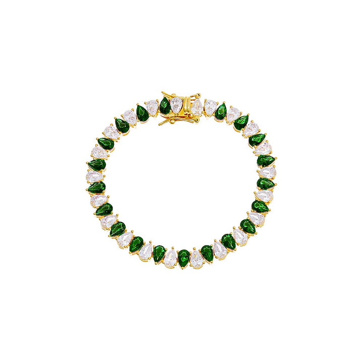 Emerald Green Colored Wide Pear Shaped Tennis Bracelet - Adina Eden's Jewels