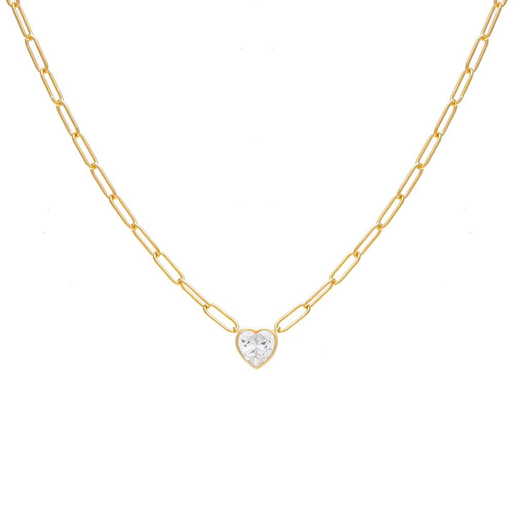 Clear Colored Bezel Heart Link Necklace - Adina Eden's Jewels