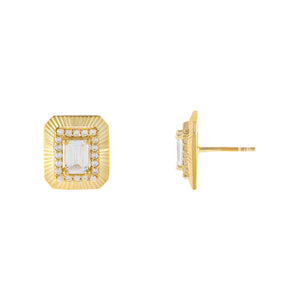  CZ Illusion Baguette Ridged Stud Earring - Adina Eden's Jewels