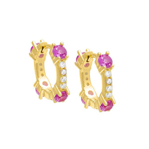 Sapphire Pink Mini Colored CZ Huggie Earring - Adina Eden's Jewels