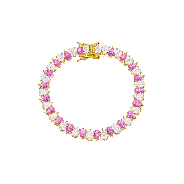 Sapphire Pink Colored Wide Pear Shaped Tennis Bracelet - Adina Eden's Jewels