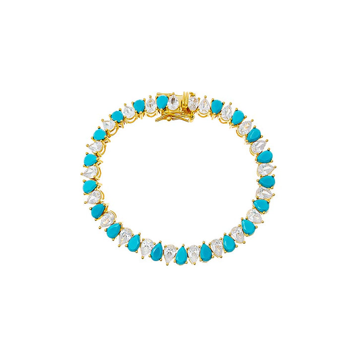 Turquoise Colored Wide Pear Shaped Tennis Bracelet - Adina Eden's Jewels