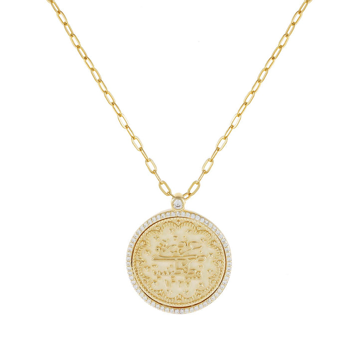 Gold Large Pavé Coin Link Necklace - Adina Eden's Jewels