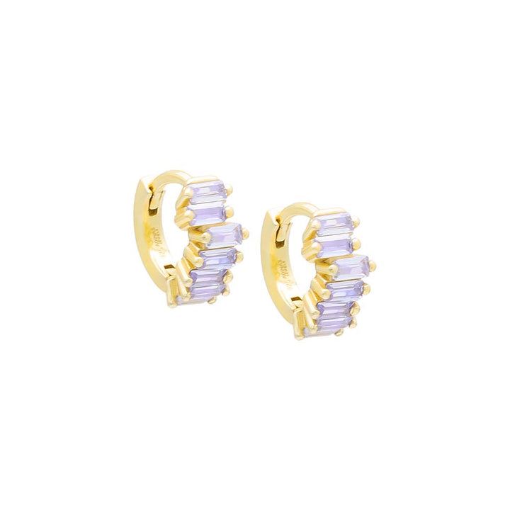 Lilac Colored Mini Scattered Baguette Huggie Earring - Adina Eden's Jewels