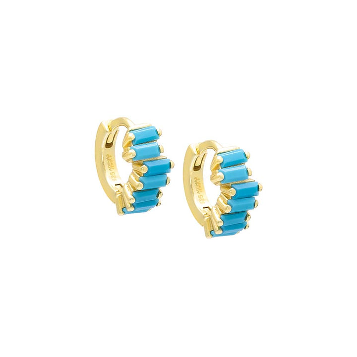 Turquoise Colored Mini Scattered Baguette Huggie Earring - Adina Eden's Jewels