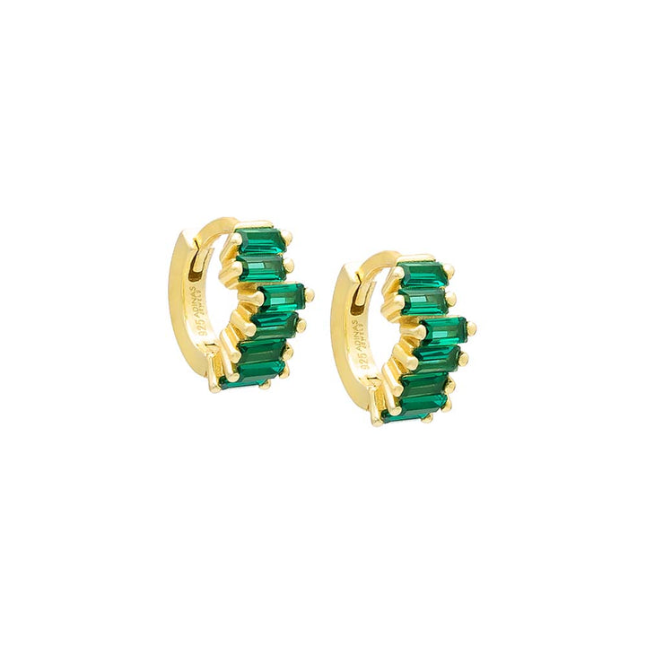 Emerald Green Colored Mini Scattered Baguette Huggie Earring - Adina Eden's Jewels