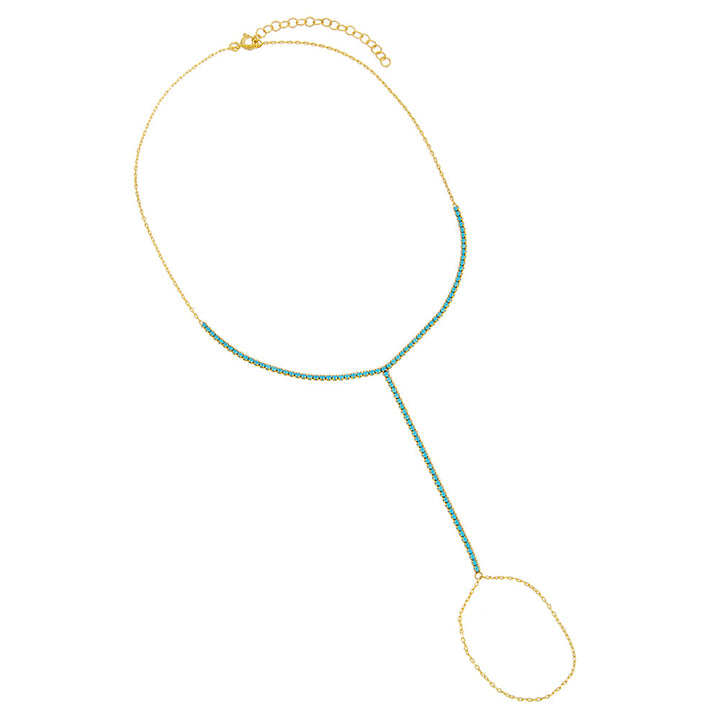 Turquoise Colored Tennis Hand Chain Bracelet - Adina Eden's Jewels