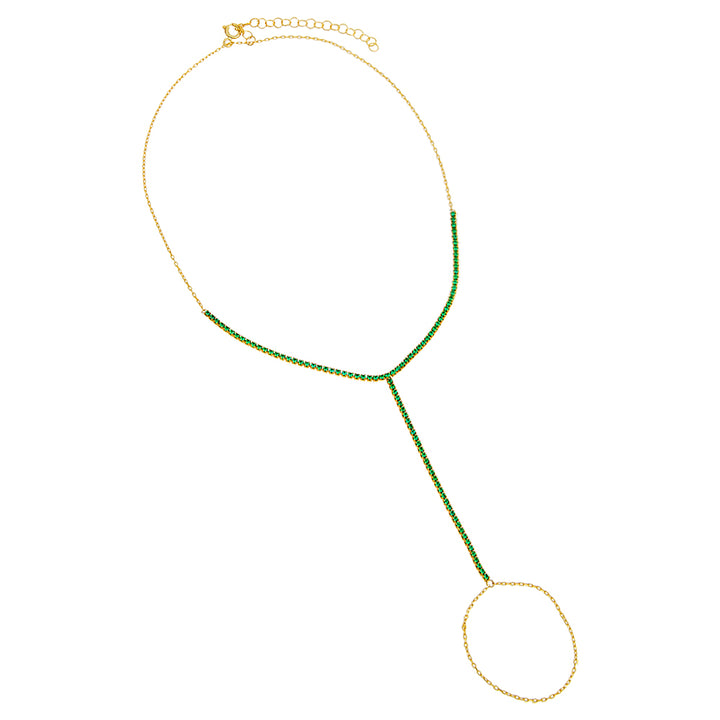 Emerald Green Colored Tennis Hand Chain Bracelet - Adina Eden's Jewels