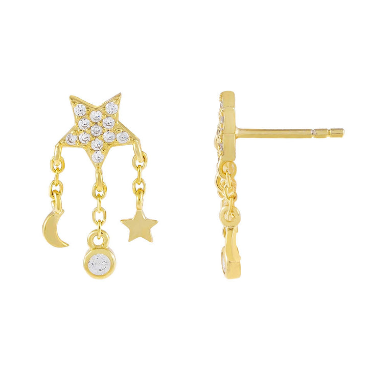 Gold CZ Celestial Charms Stud Earring - Adina Eden's Jewels