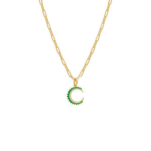 Emerald Green / 16IN Colored Half Circle 3 Prong CZ Necklace - Adina Eden's Jewels