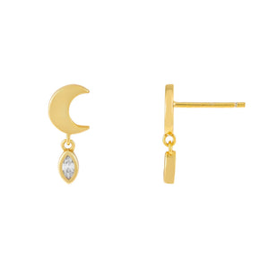 Gold CZ Teardrop Moon Stud Earring - Adina Eden's Jewels