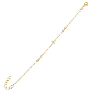 Gold CZ Bezel Cross Bracelet - Adina Eden's Jewels