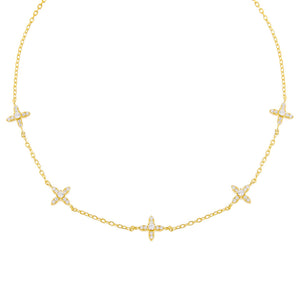 Gold CZ 4 Petal Flower Choker - Adina Eden's Jewels