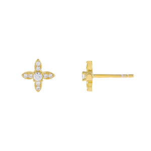 Gold CZ Crystal 4 Petal Flower Stud Earring - Adina Eden's Jewels