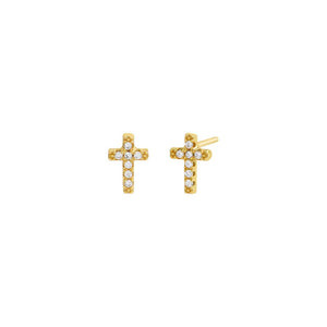 Gold / Pair Mini Pavé Cross Stud Earring - Adina Eden's Jewels