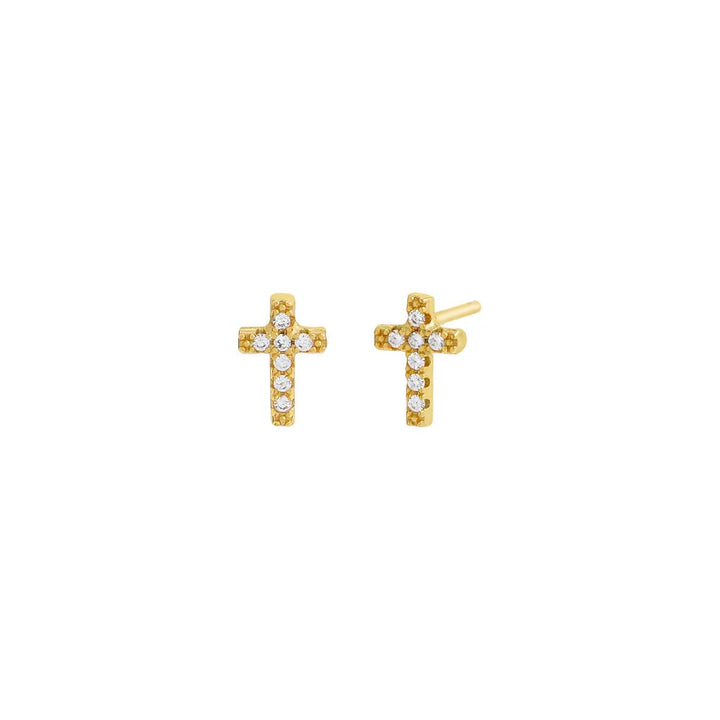 Gold / Pair Mini Pavé Cross Stud Earring - Adina Eden's Jewels