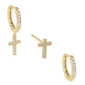 Gold Pavé Cross Earring Combo Set - Adina Eden's Jewels