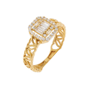 14K Gold / 6 CZ Illusion Baguette Heart Band 14K - Adina Eden's Jewels