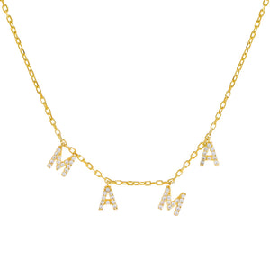 Gold Mini Pavé 'MAMA' Block Name Necklace - Adina Eden's Jewels