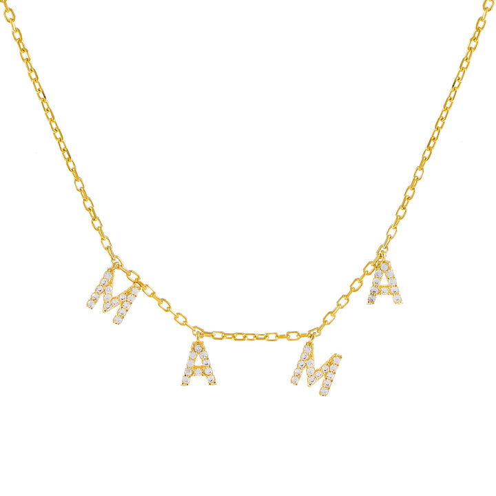 Gold Mini Pavé 'MAMA' Block Name Necklace - Adina Eden's Jewels