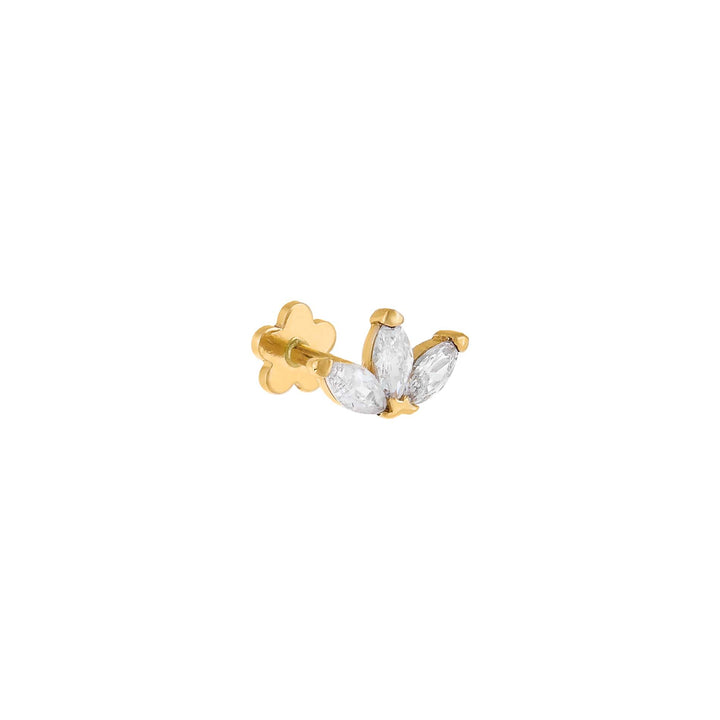 14K Gold / Single CZ Colored Marquise Threaded Stud Earring 14K - Adina Eden's Jewels