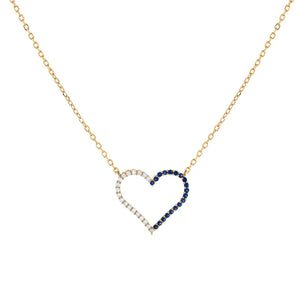 Sapphire Blue CZ Colored Two Tone Open Heart Necklace - Adina Eden's Jewels