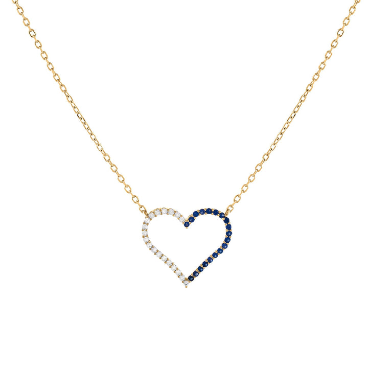 Sapphire Blue CZ Colored Two Tone Open Heart Necklace - Adina Eden's Jewels