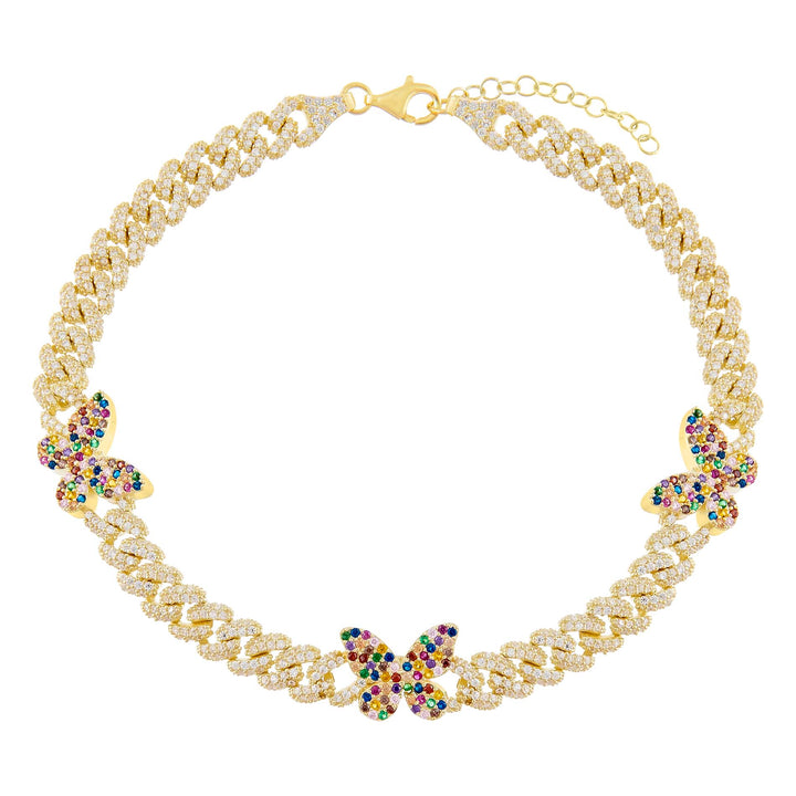 Multi-Color Pavé Rainbow Butterfly Chain Link Anklet - Adina Eden's Jewels