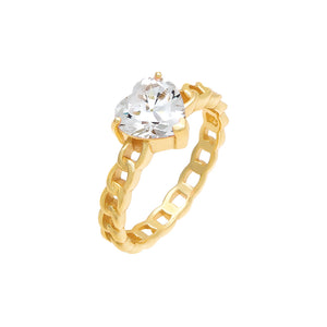 Gold / 6 CZ Heart x Chain Ring - Adina Eden's Jewels