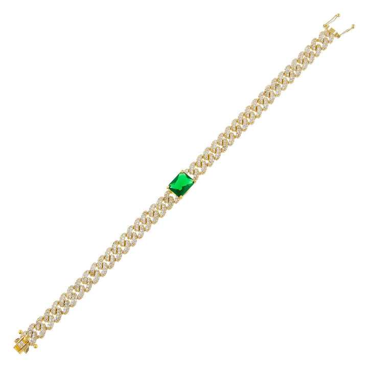 Emerald Green CZ Baguette Chain Link Bracelet - Adina Eden's Jewels