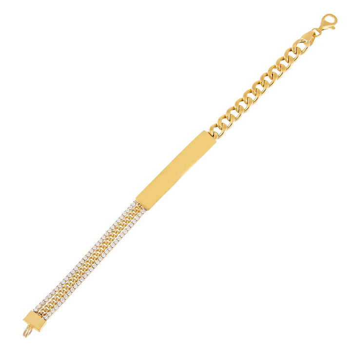 Gold Tennis X Cuban Chain Bar Bracelet - Adina Eden's Jewels