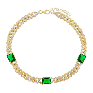Emerald Green CZ Baguette Chain Link Anklet - Adina Eden's Jewels
