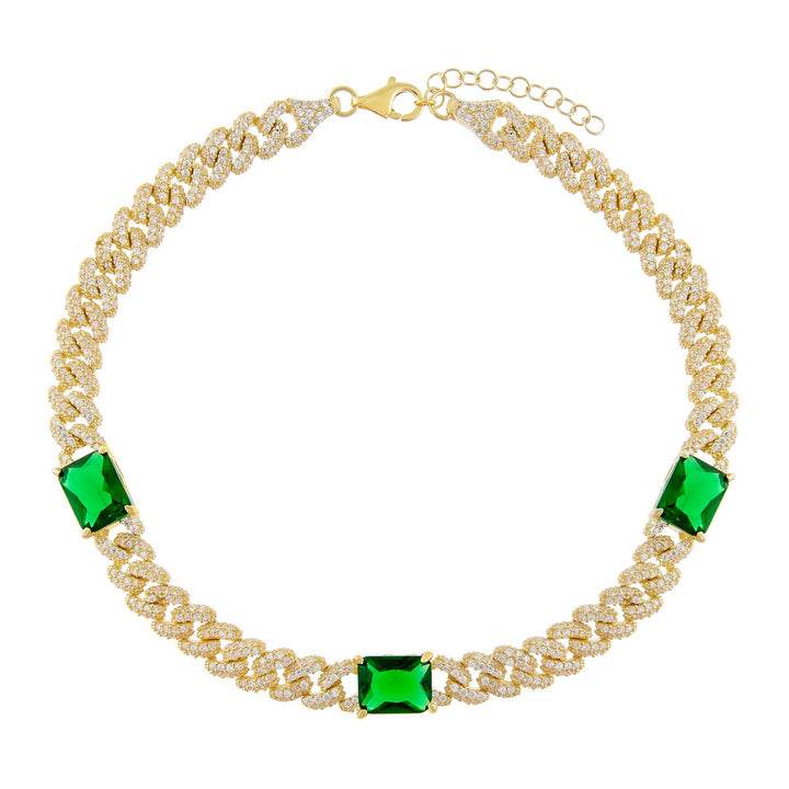 Emerald Green CZ Baguette Chain Link Anklet - Adina Eden's Jewels