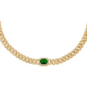 Emerald Green CZ Colored Baguette Chain Link Choker - Adina Eden's Jewels