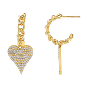 Gold Pavé Heart Cuban Hoop Earring - Adina Eden's Jewels